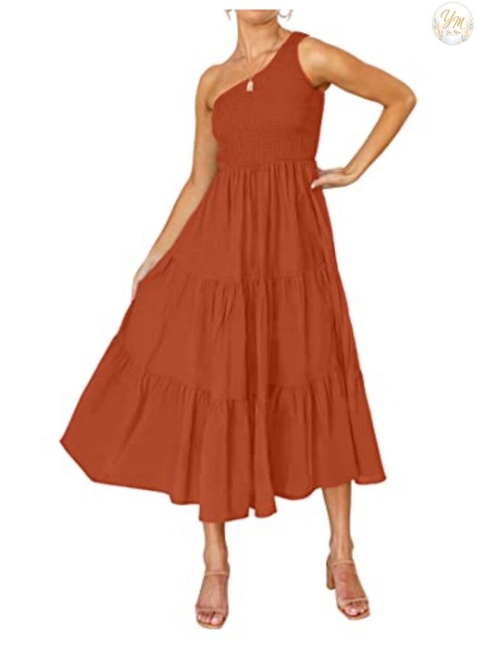 Womens Sleeveless One Shoulder Midi Dress Rayon Ruffle A-Line Bohemian